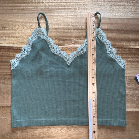 Wild Fable Junior Green Lace Trim Ribbed Crop Top With Adjustable Strap Size XXL - Picture 12 of 12